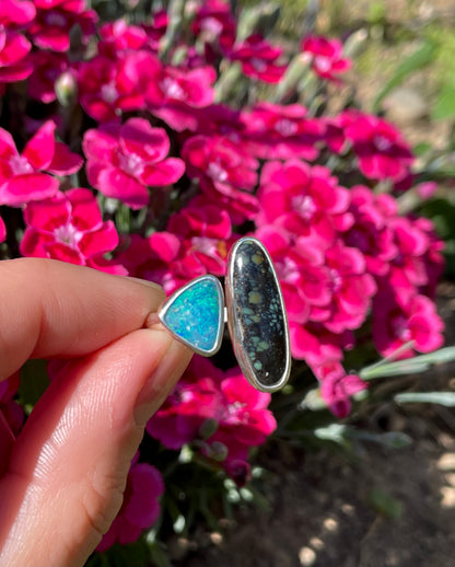 Opal and Variscite split ring size 8-9