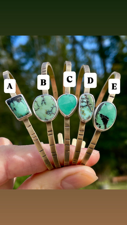 Brass and Sterling Variscite Cuff