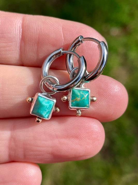 Square Turquoise Huggie Hoop 3