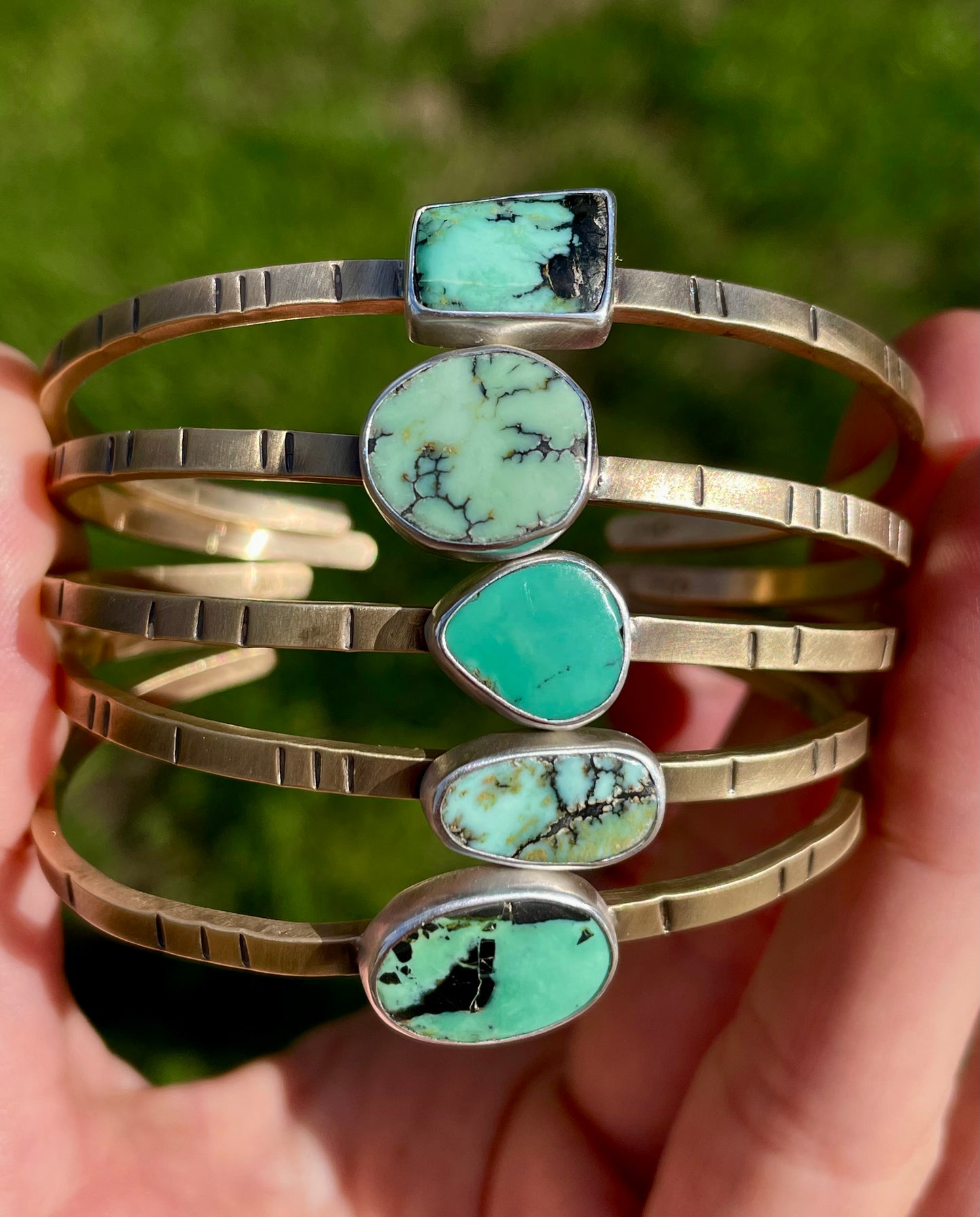 Brass and Sterling Variscite Cuff