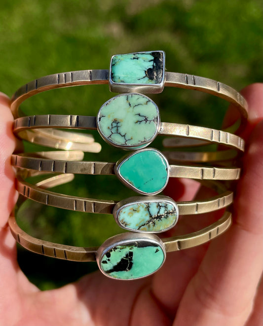 Brass and Sterling Variscite Cuff