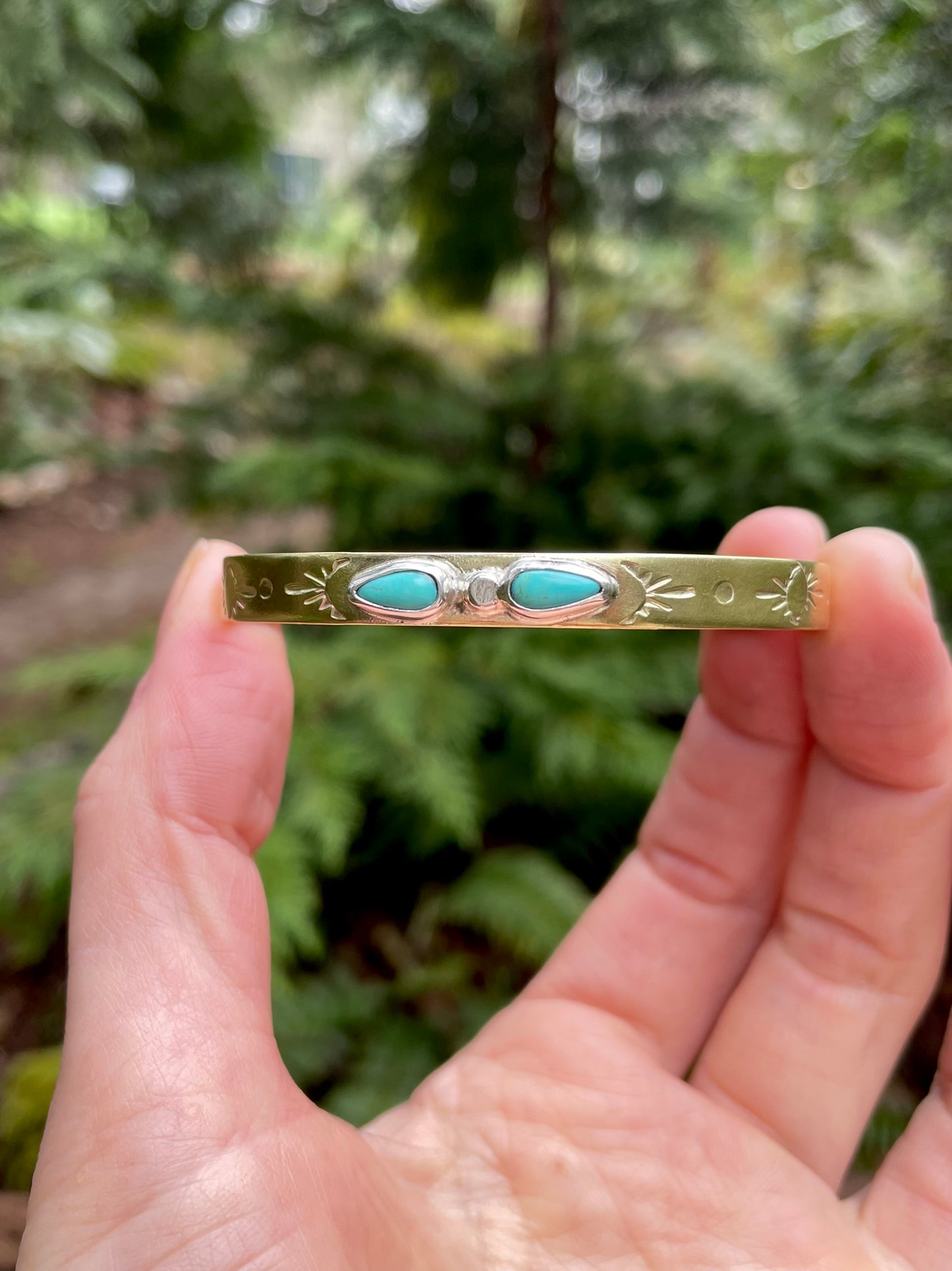 Double Turquoise Brass Cuff 2