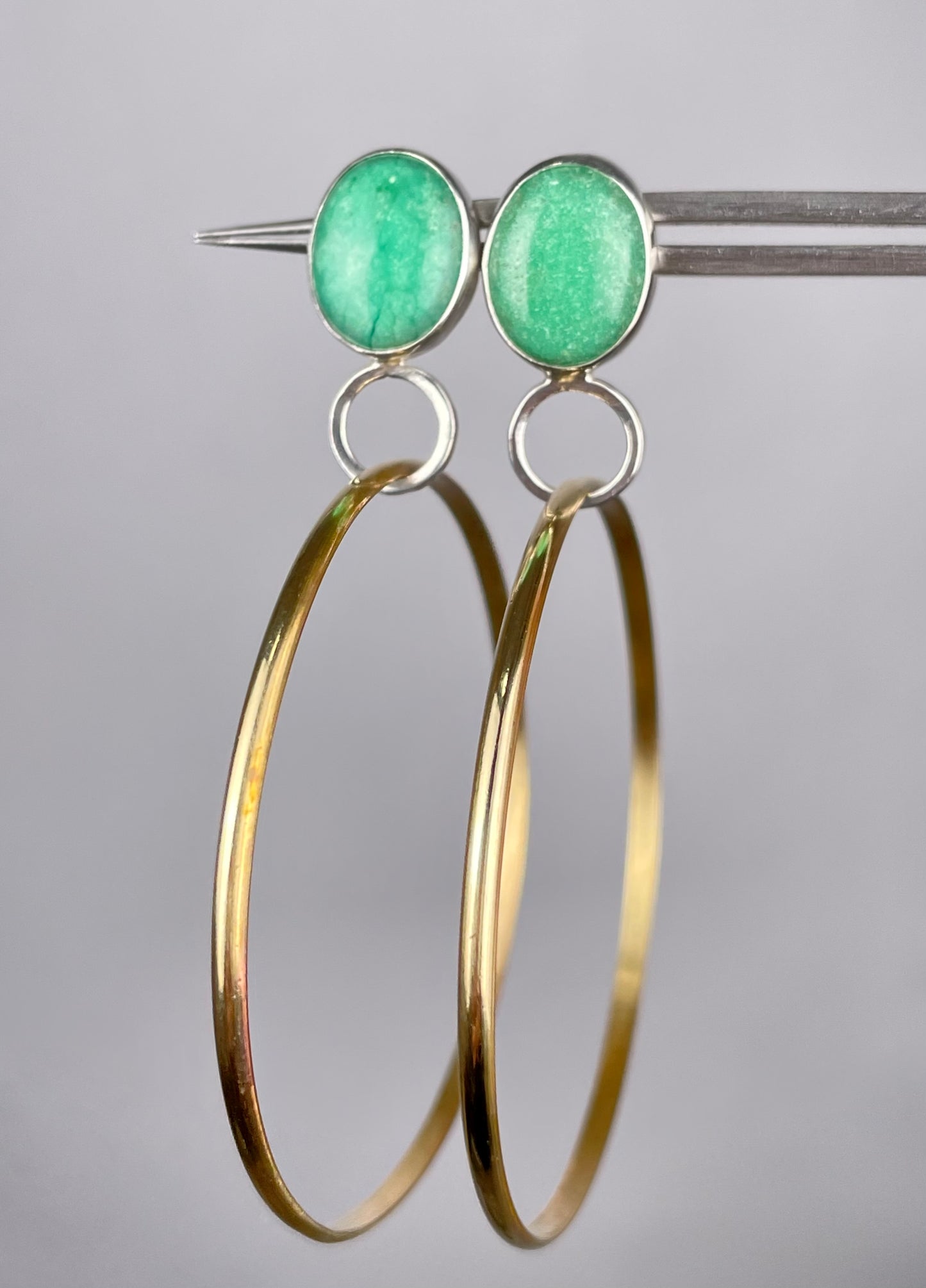 Sterling Stone Studs with Brass Hoops