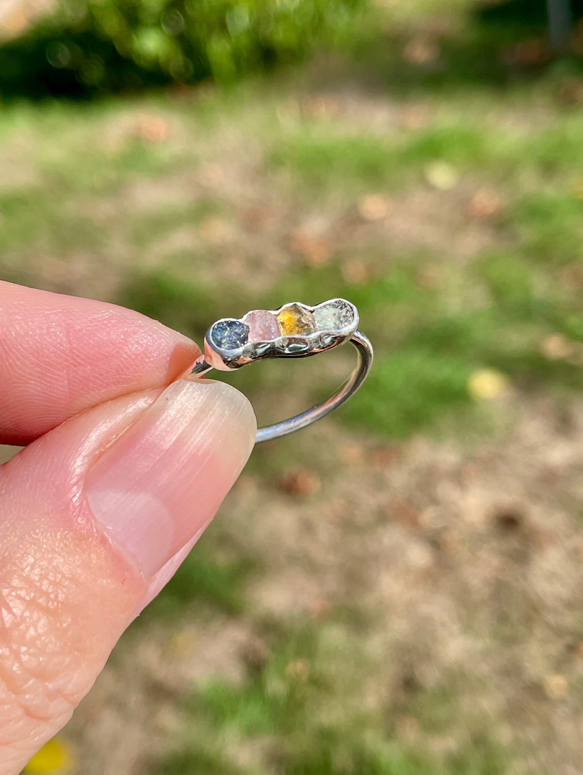 Raw Montana Sapphire Rainbow Ring size 9.5
