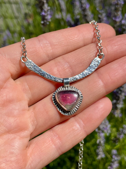 Watermelon Tourmaline Bar Necklace