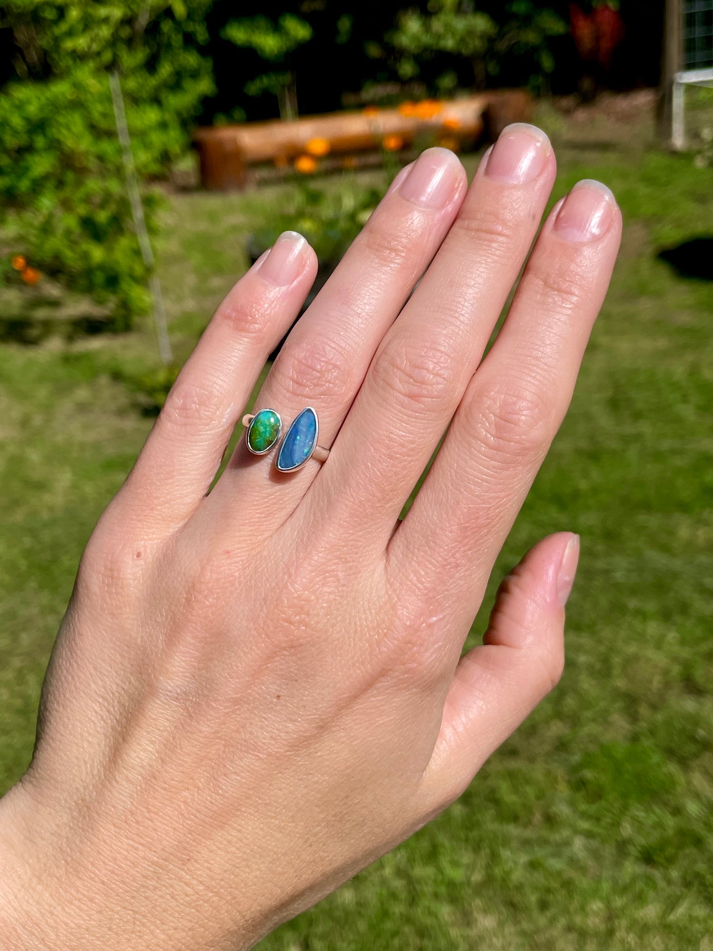 Opal and Turquoise split ring size 7-8