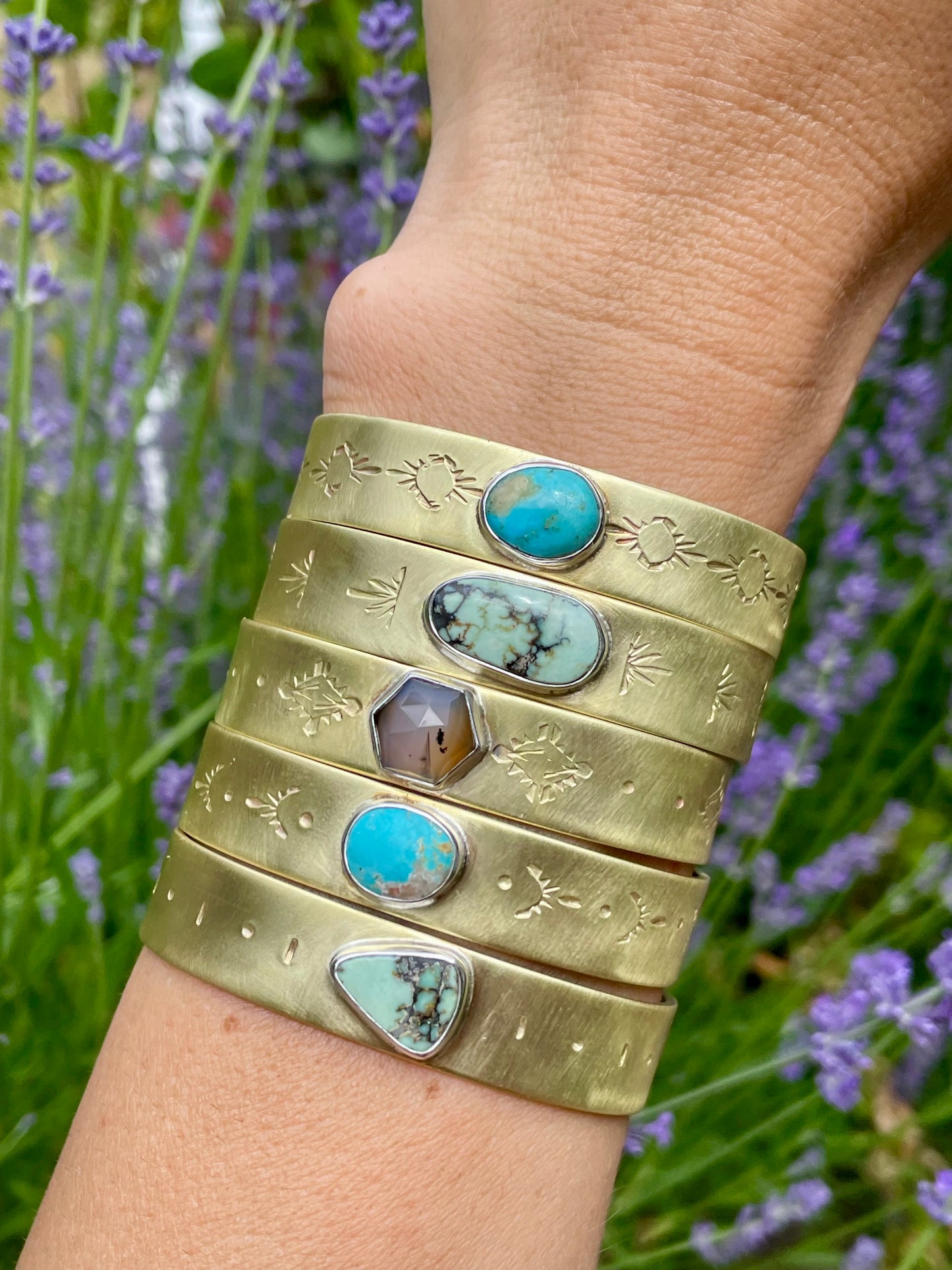 Stamped Brass Cuff with Montana Agate