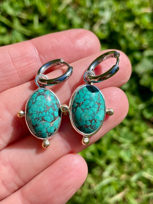 Old stock Turquoise Huggie Hoop