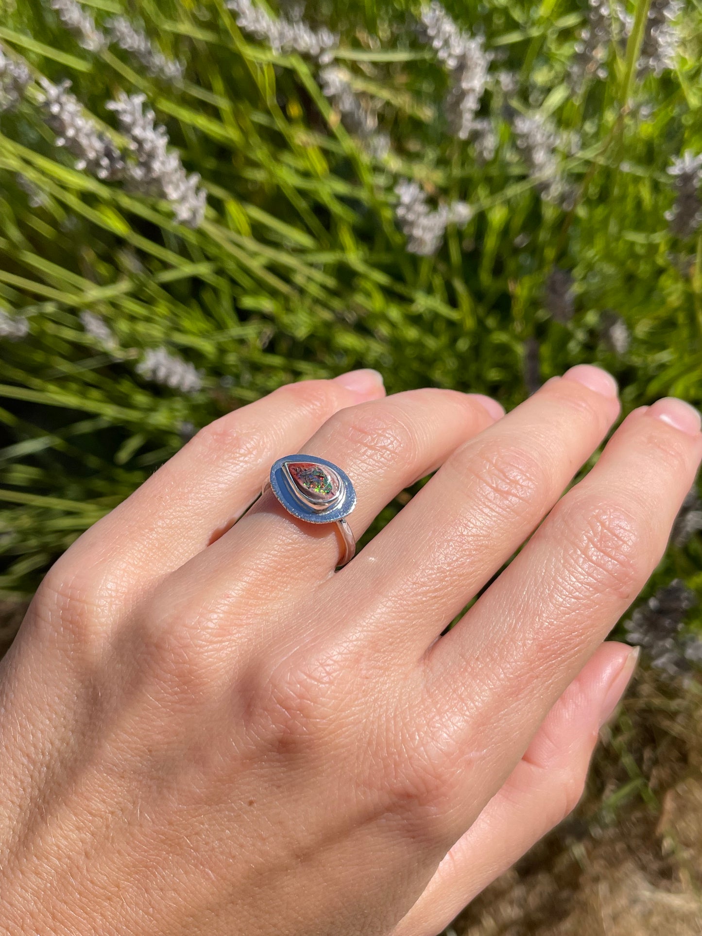 Recycled Mexican Fire Opal Ring size 6.5