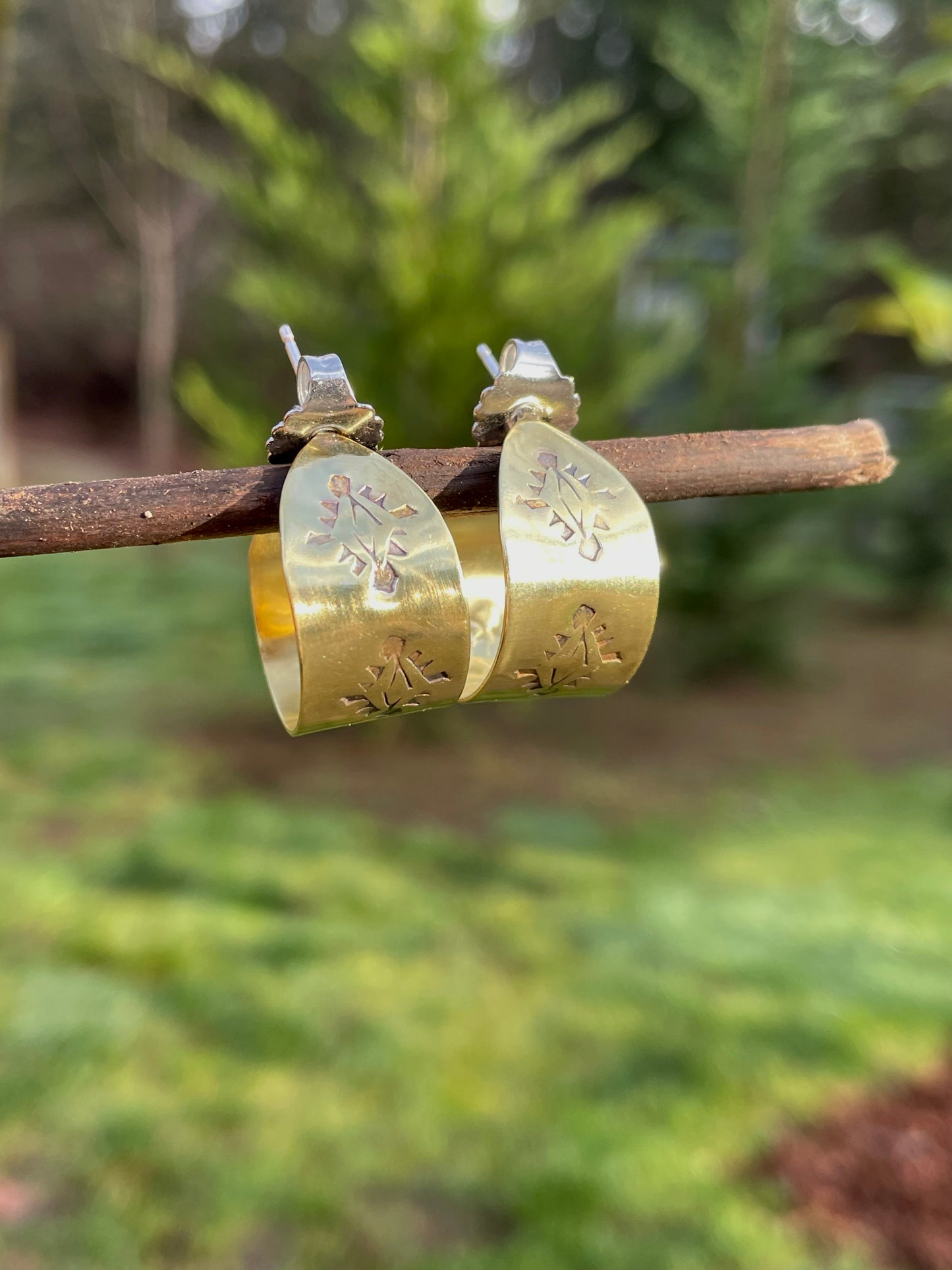 Small Hand stamped Brass Hoops 2