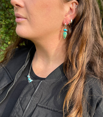 Double Turquoise Huggie Hoops