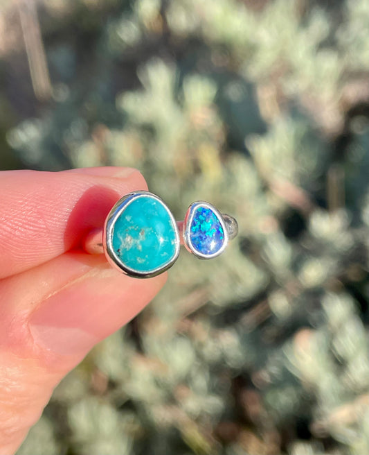2 Turquoise and Opal split ring size 6.5-7.5