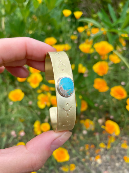 Stamped Brass Cuff with Turquoise 2