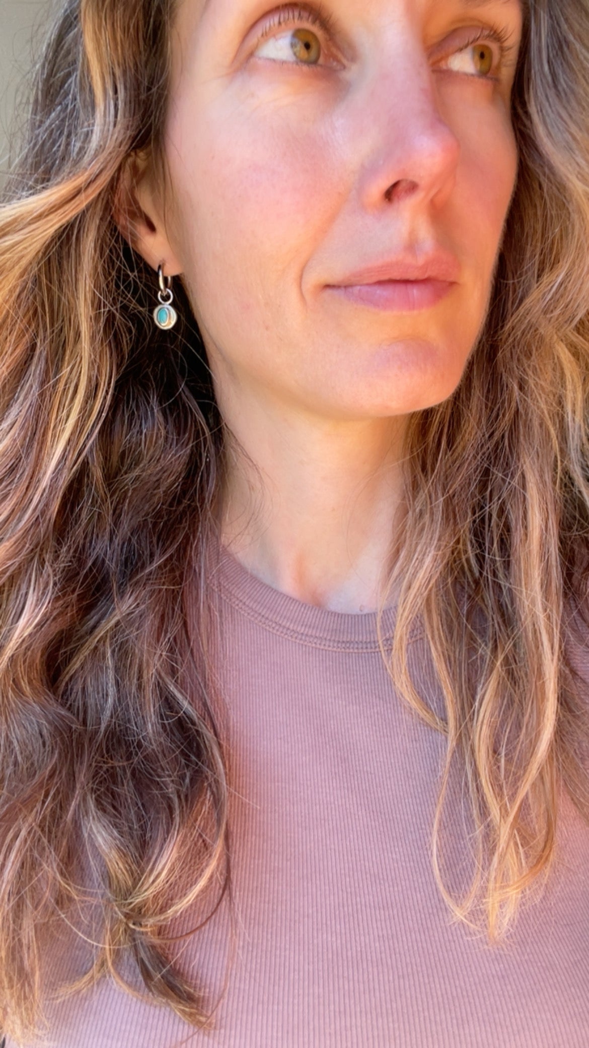 Kingman turquoise Huggie Hoop Earrings