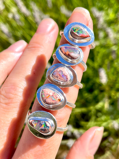 Recycled Mexican Fire Opal Ring size 6.5