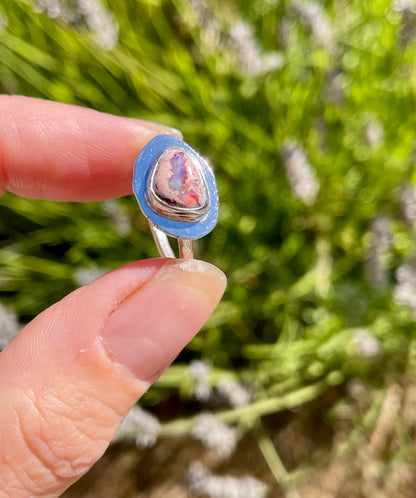 Recycled Mexican Fire Opal Ring size 7