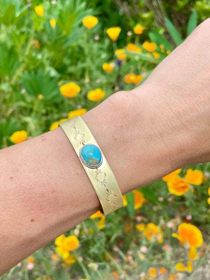 Stamped Brass Cuff with Turquoise 1