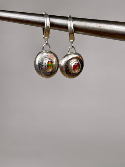 Mexican Fire Opal Huggie Hoop Earrings