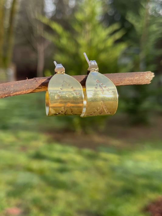 X-Small Hand stamped Brass Hoops 2