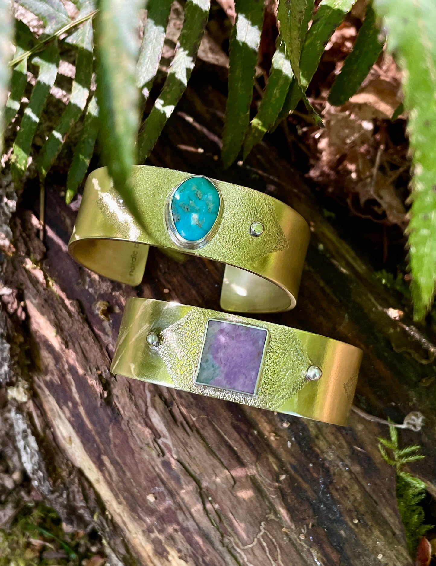 Heavy gauge Brass Cuff with Turquoise