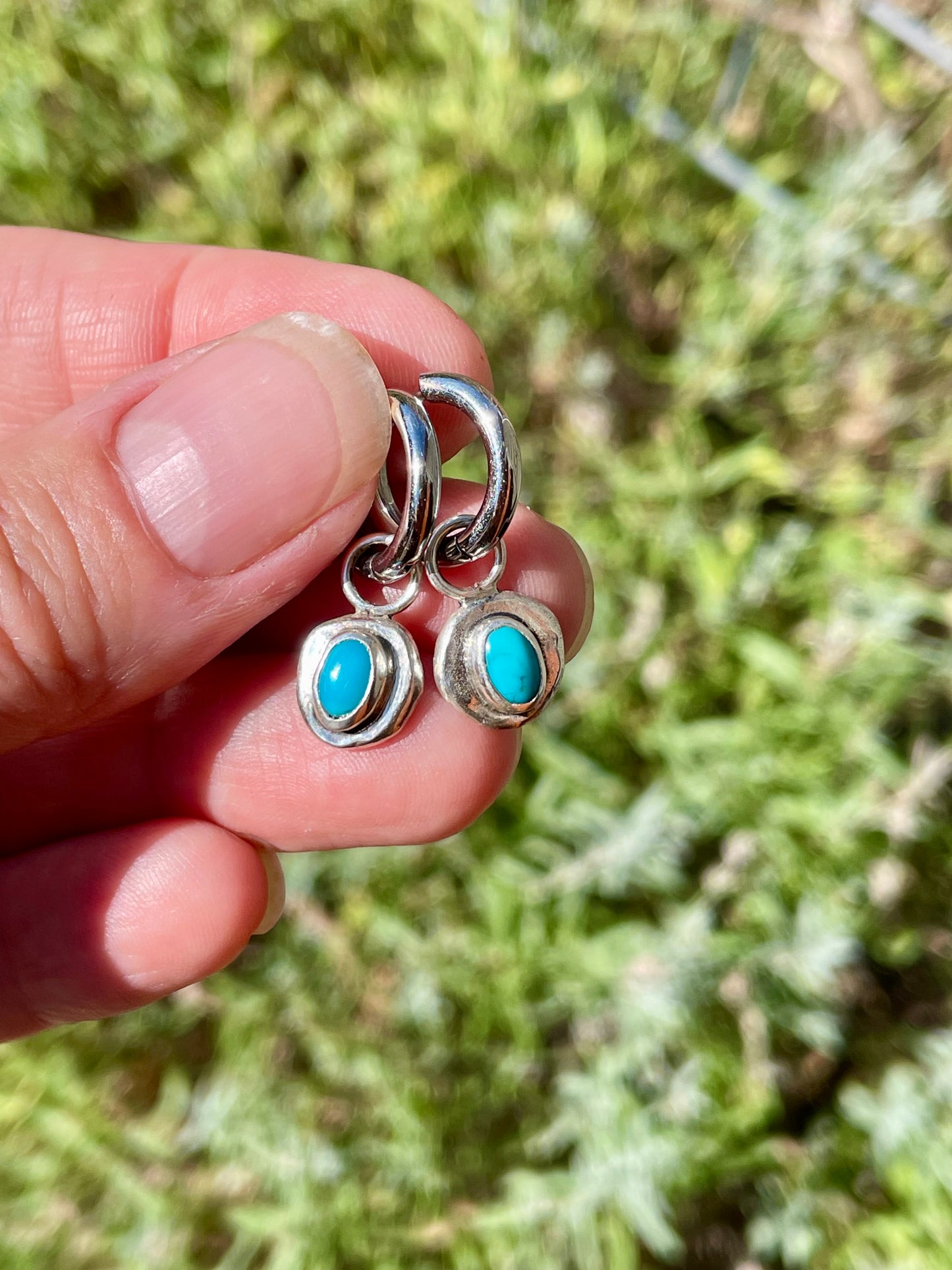 Kingman turquoise Huggie Hoop Earrings