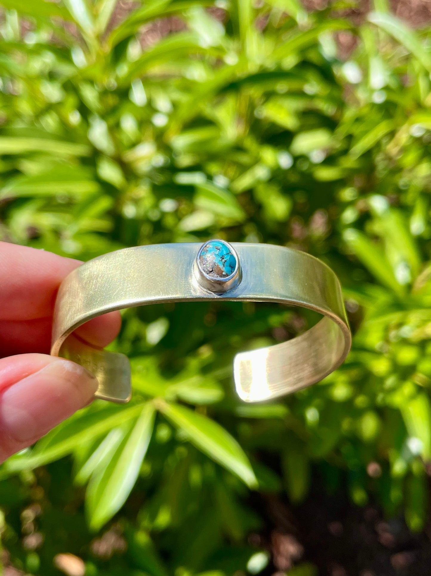 Chunky Turquoise Brass Cuff 3