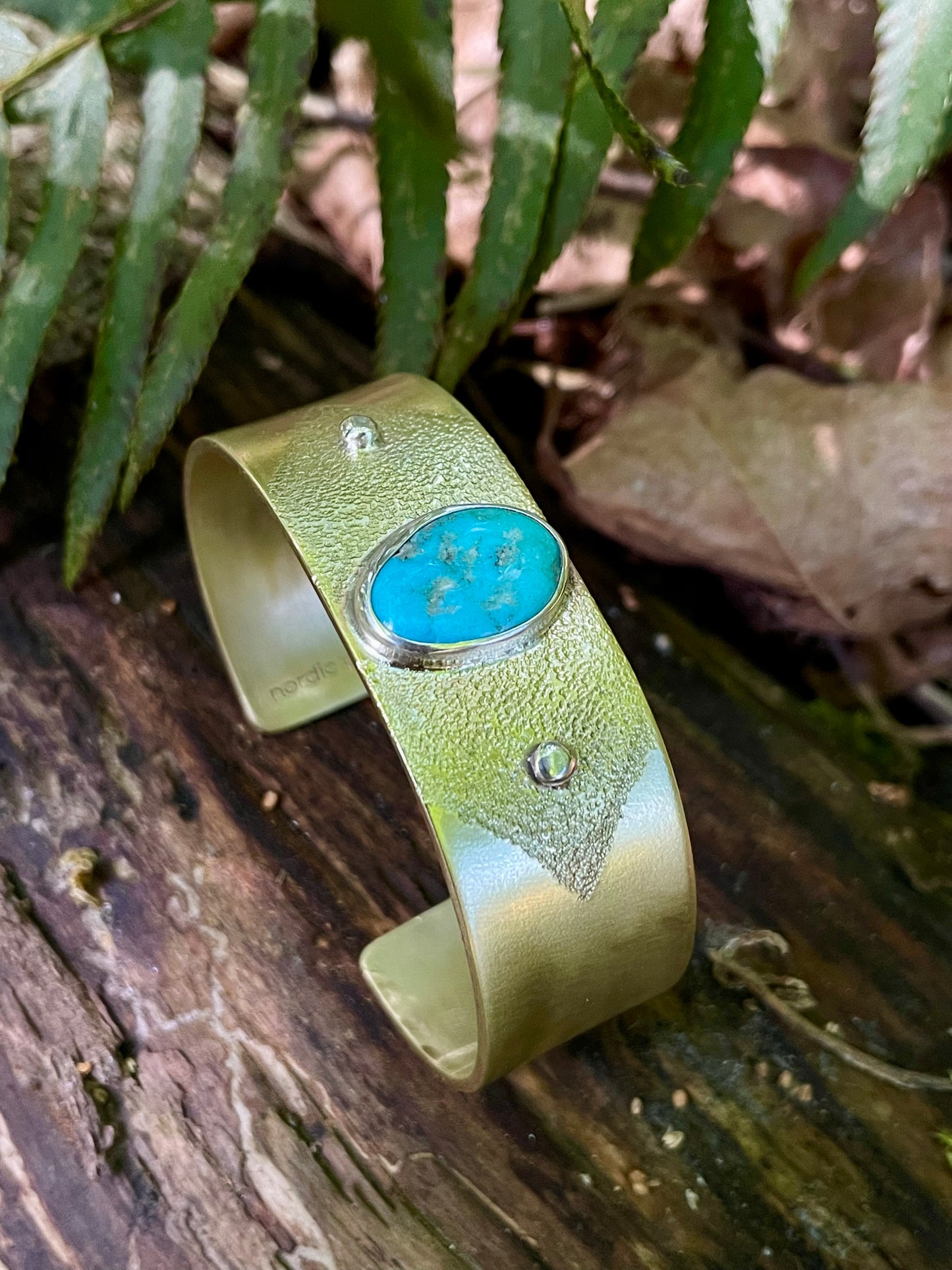 Heavy gauge Brass Cuff with Turquoise