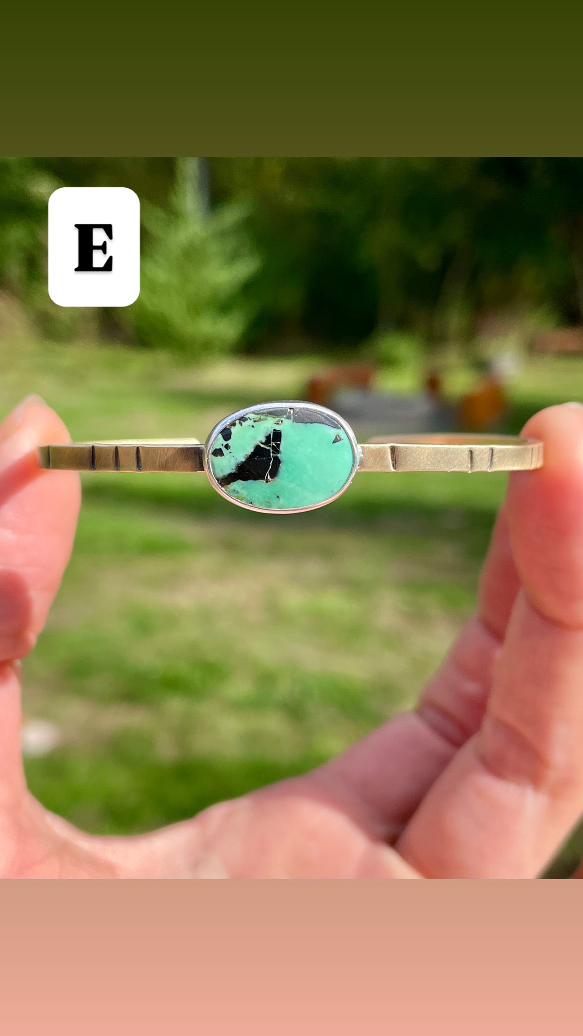 Brass and Sterling Variscite Cuff