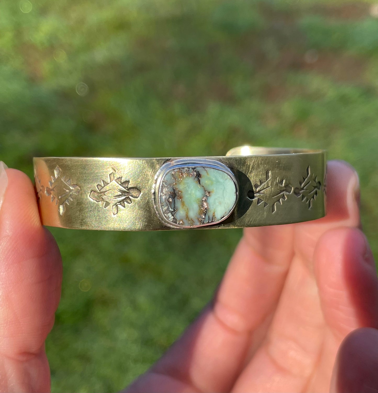Wide Variscite Brass Cuff 3