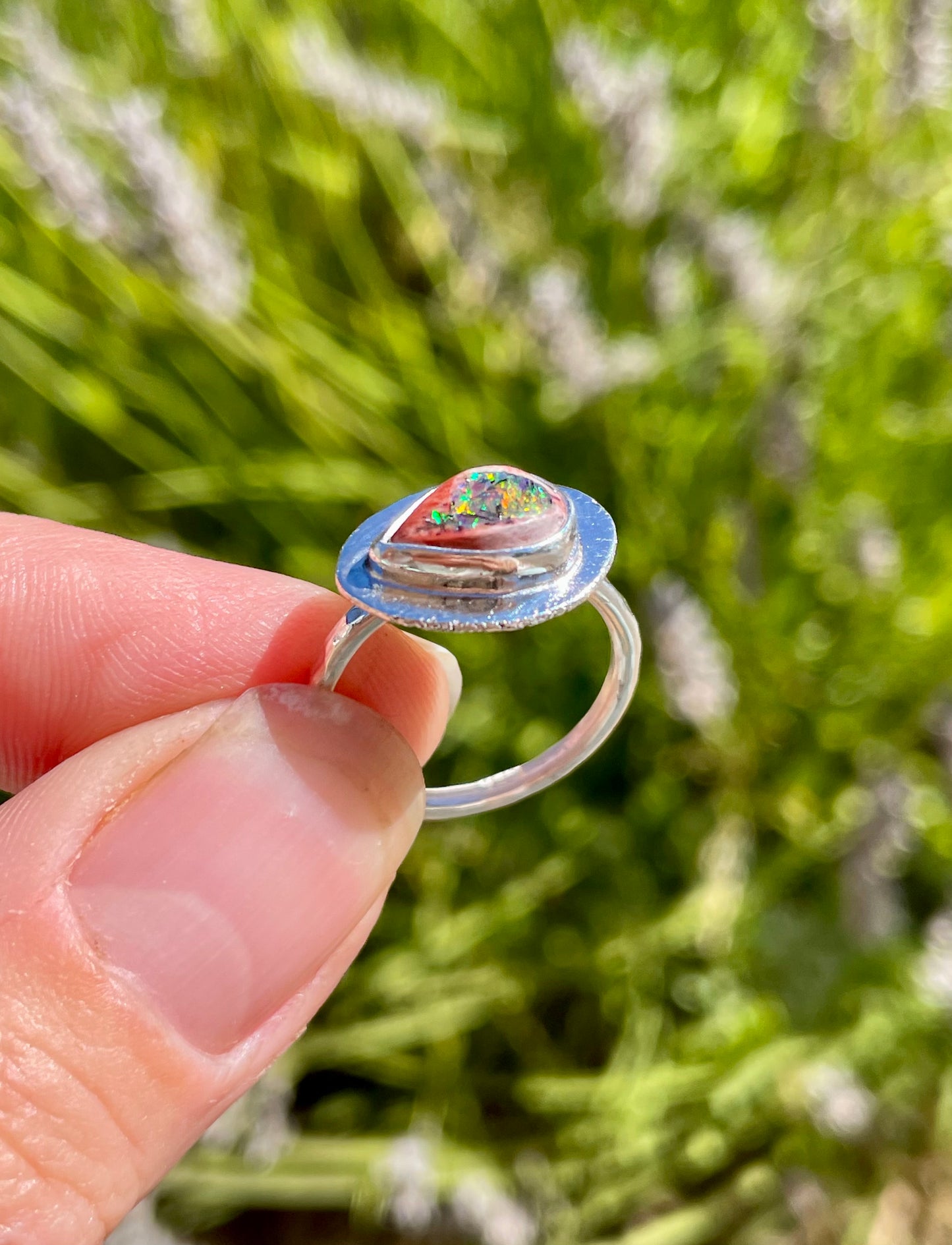 Recycled Mexican Fire Opal Ring size 6.5