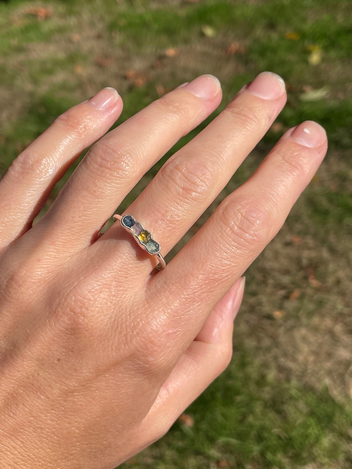 Raw Montana Sapphire Rainbow Ring size 9.5