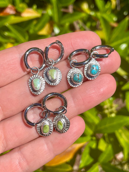 Blue Gem Turquoise Huggie Hoops