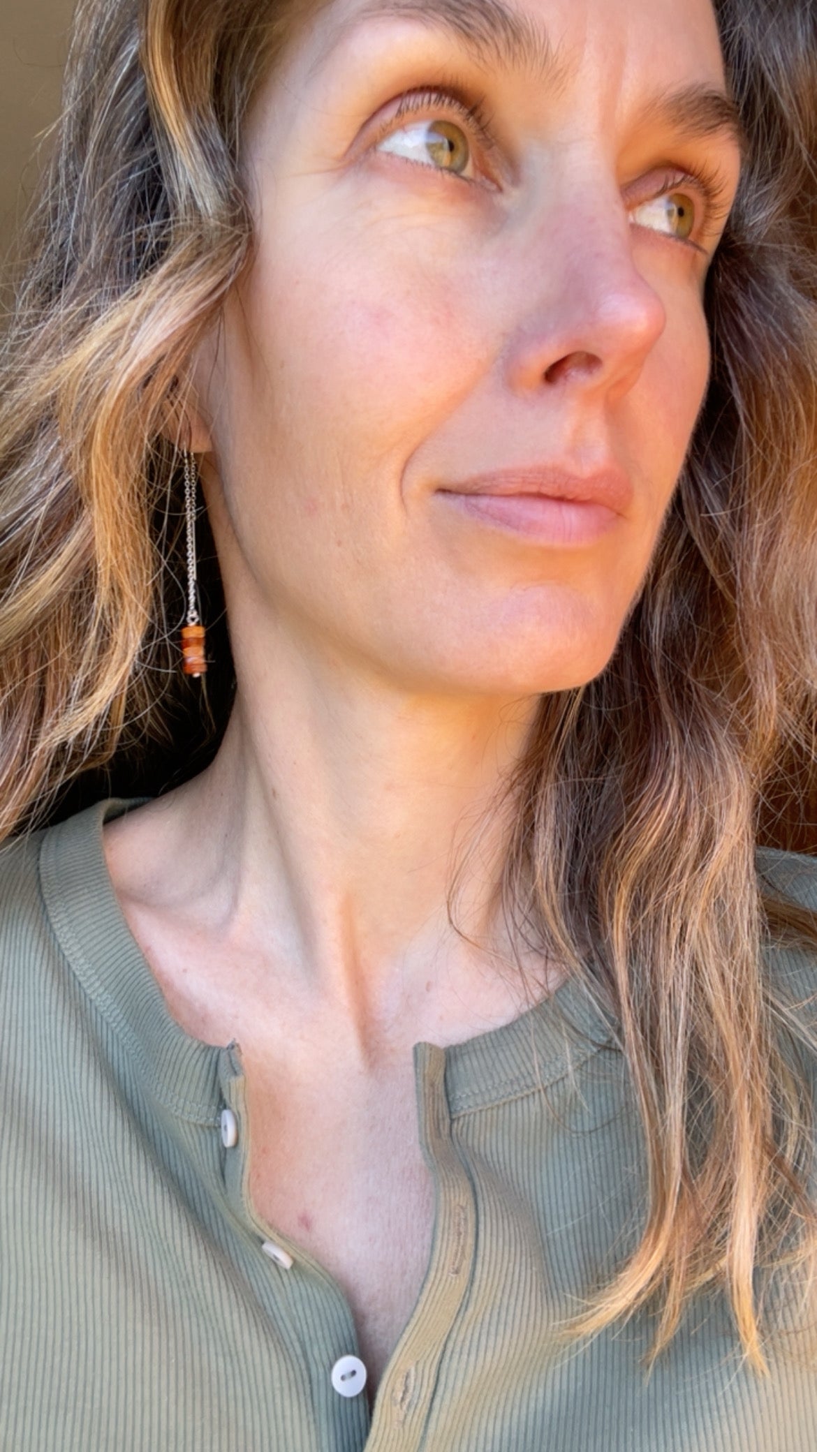 Carnelian Silver ear thread earrings