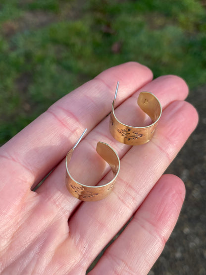 Small Hand stamped Brass Hoops 2