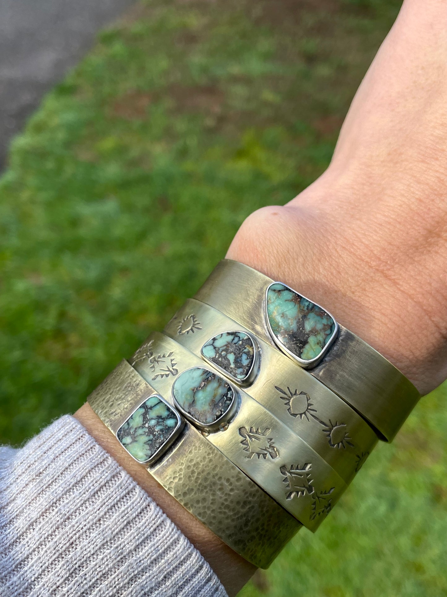 Wide Variscite Brass Cuff 4