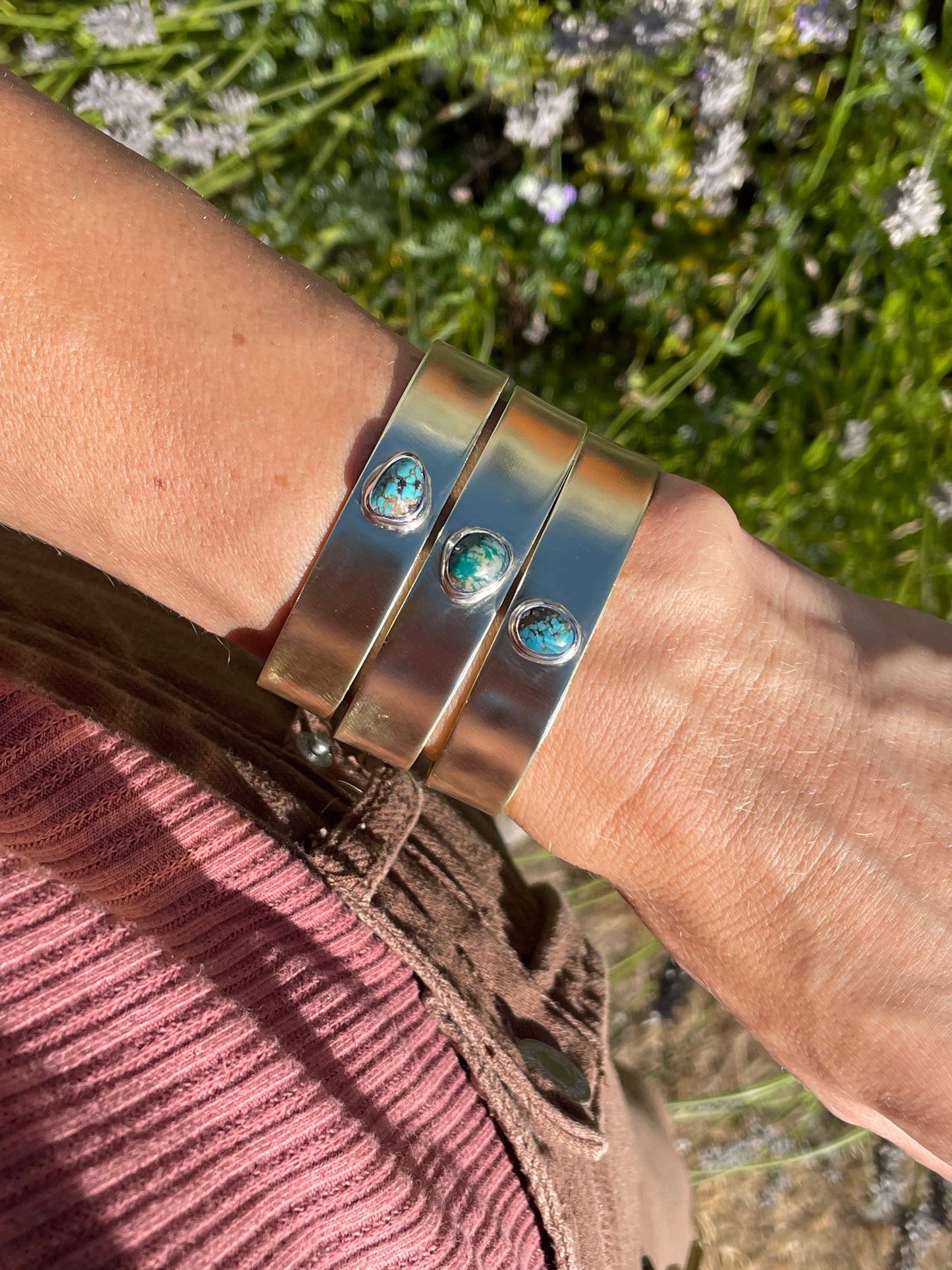 Chunky Turquoise Brass Cuff 1