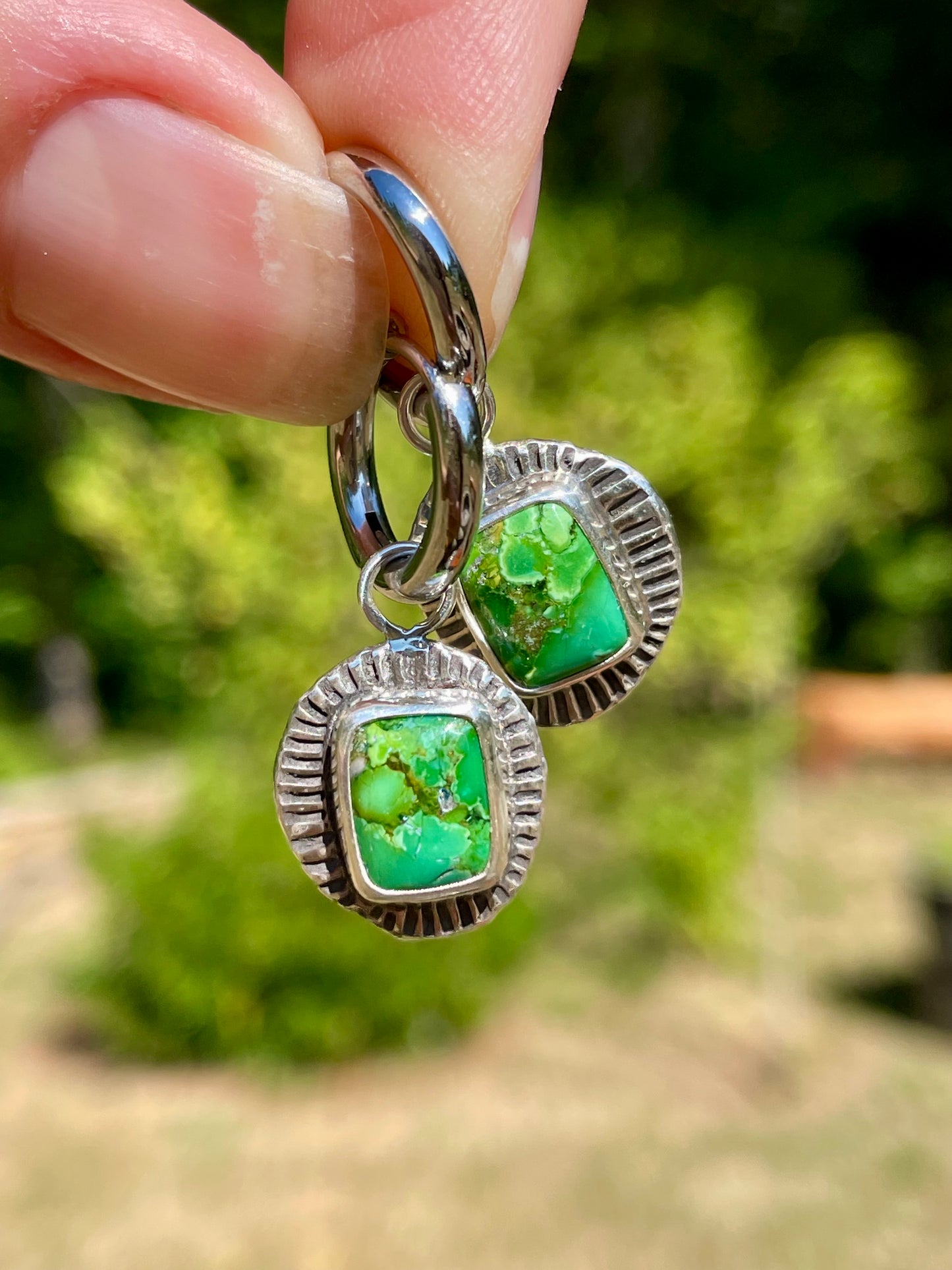 Recycled Square Sonoran Gold Turquoise Huggie Hoops