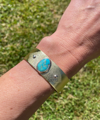 Heavy gauge Brass Cuff with Turquoise