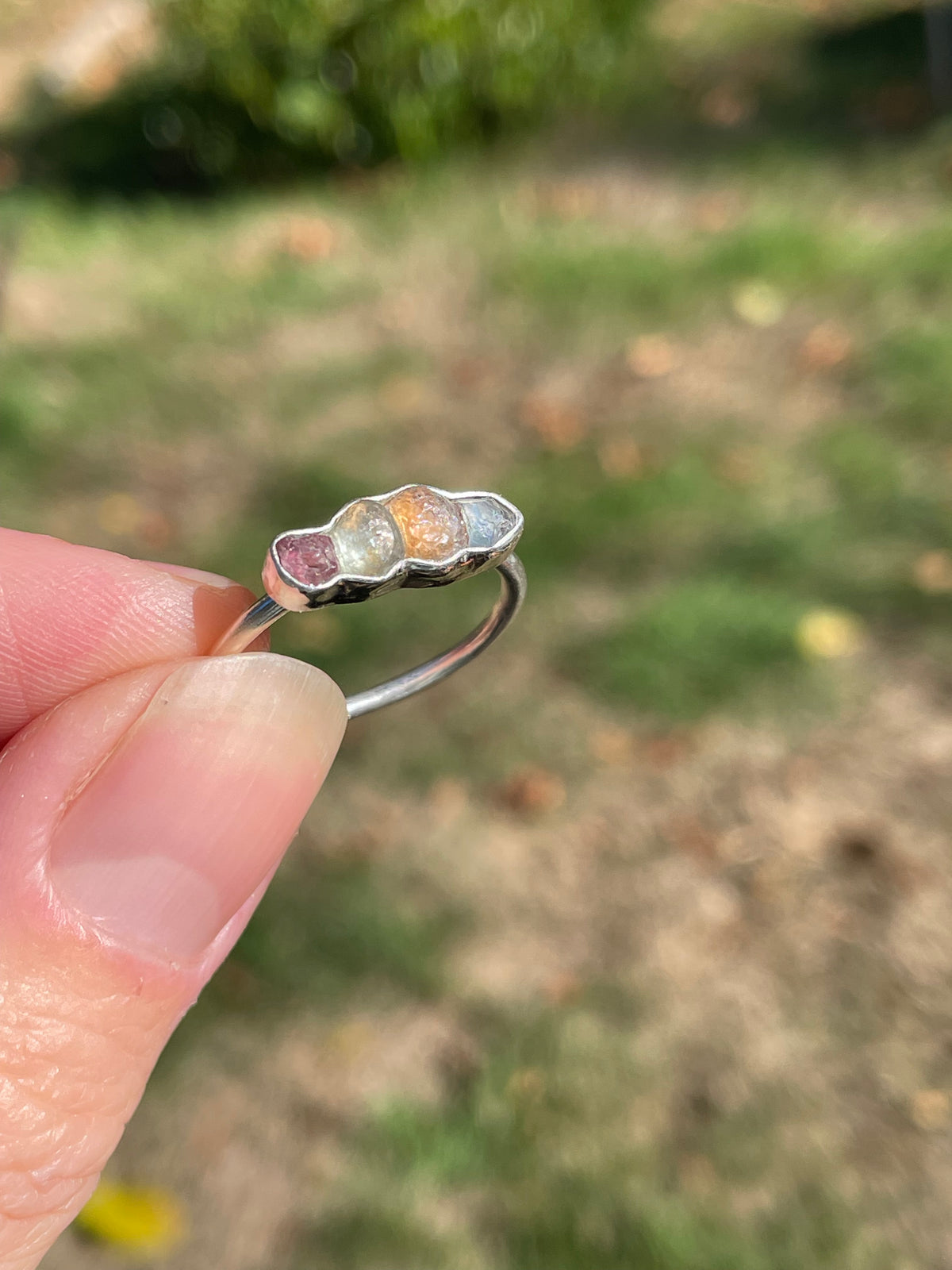 Raw Montana Sapphire Rainbow Ring Size 9
