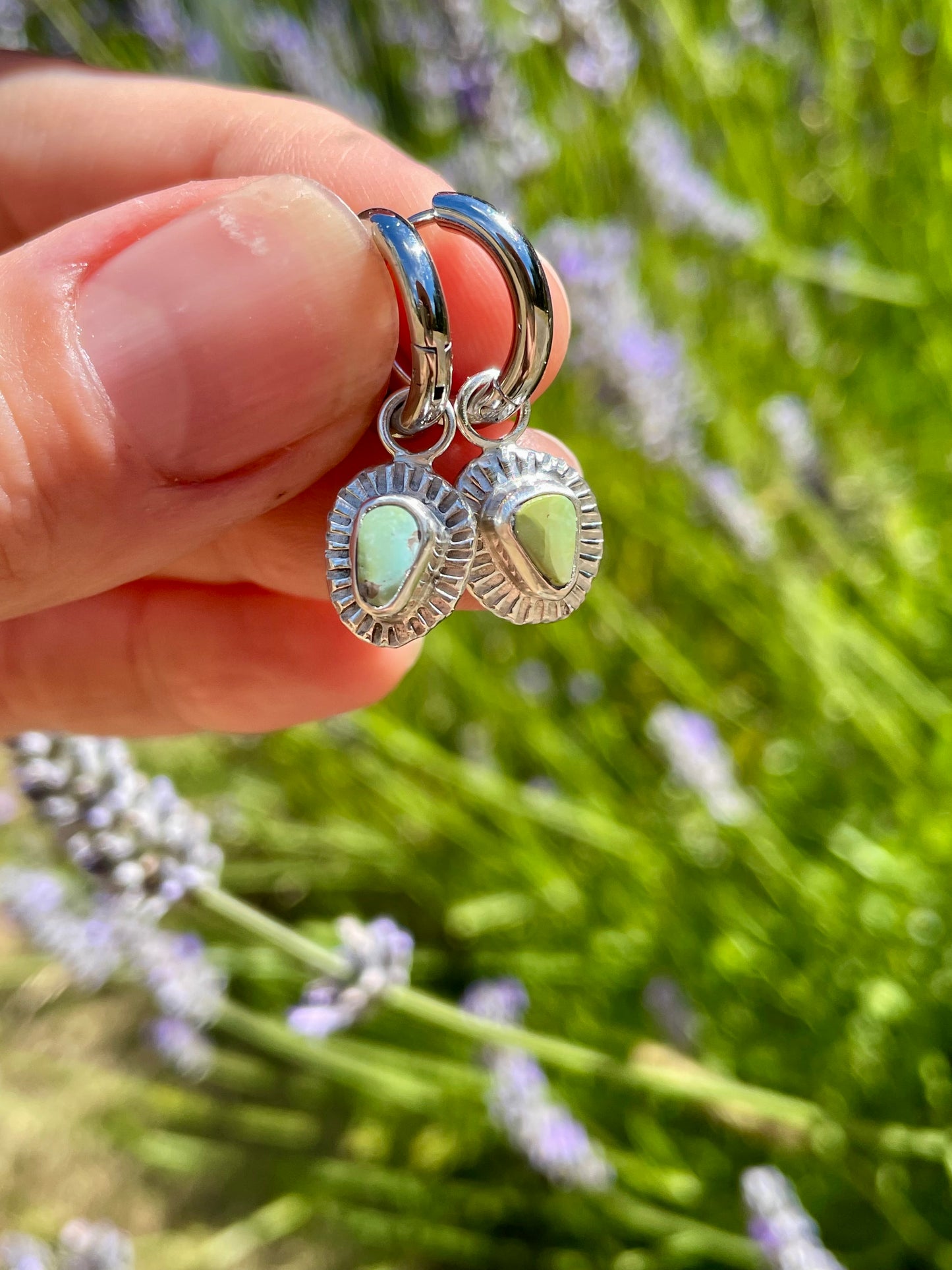 Blue Gem Turquoise Huggie Hoops