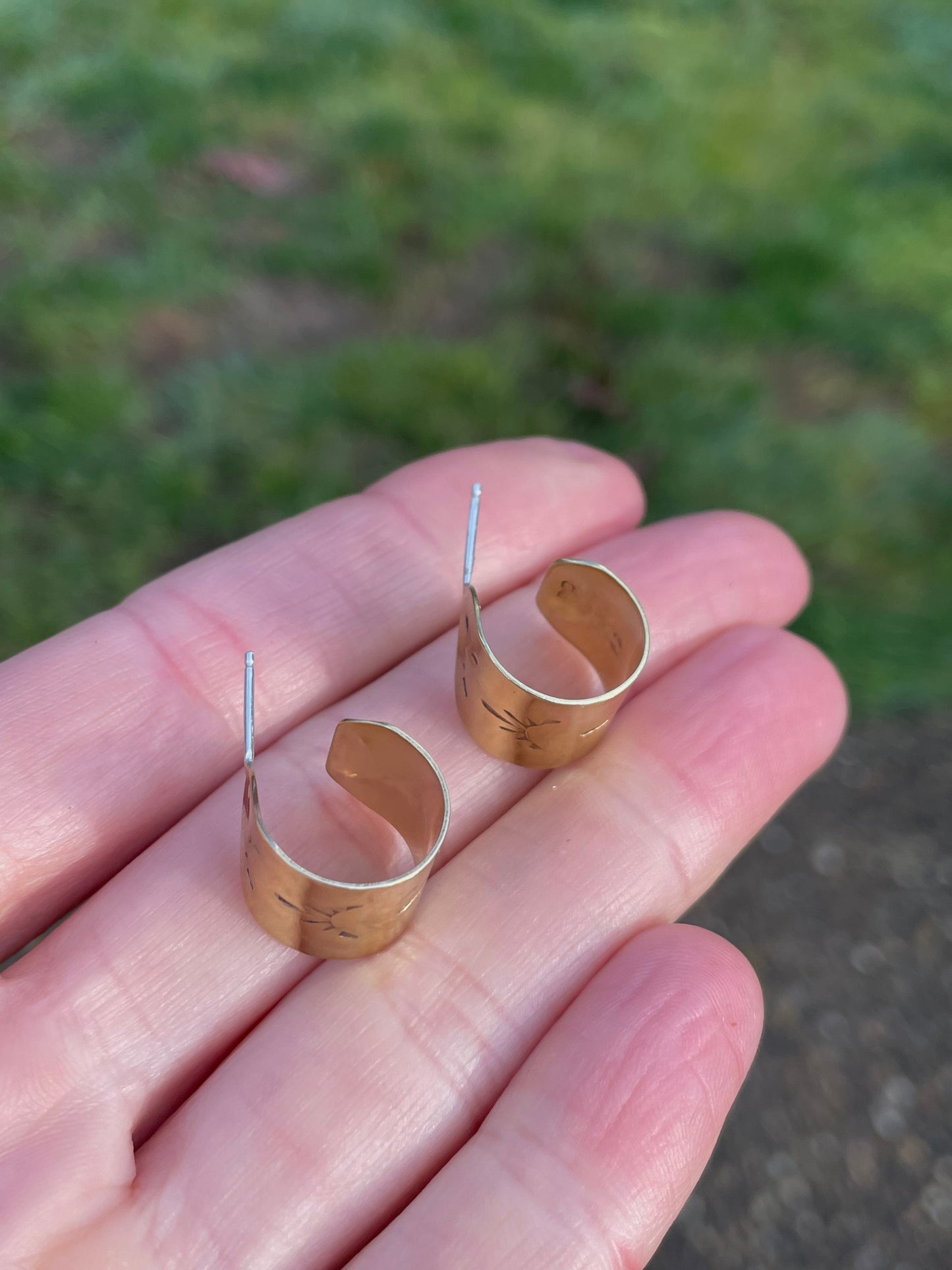 X-Small Hand stamped Brass Hoops 1