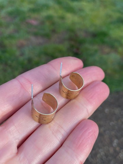 X-Small Hand stamped Brass Hoops 1