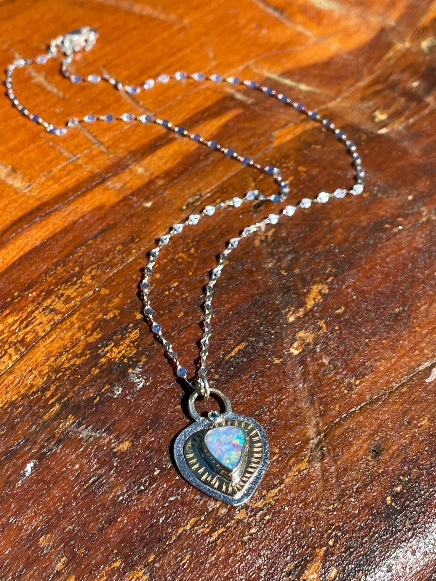 Opal and Sapphire Pendant in Gold and Silver