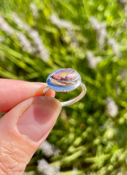 Recycled Mexican Fire Opal Ring size 5.25