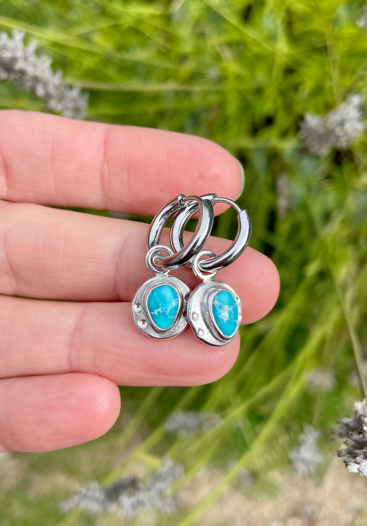 Whitewater turquoise Huggie Hoop Earrings 2