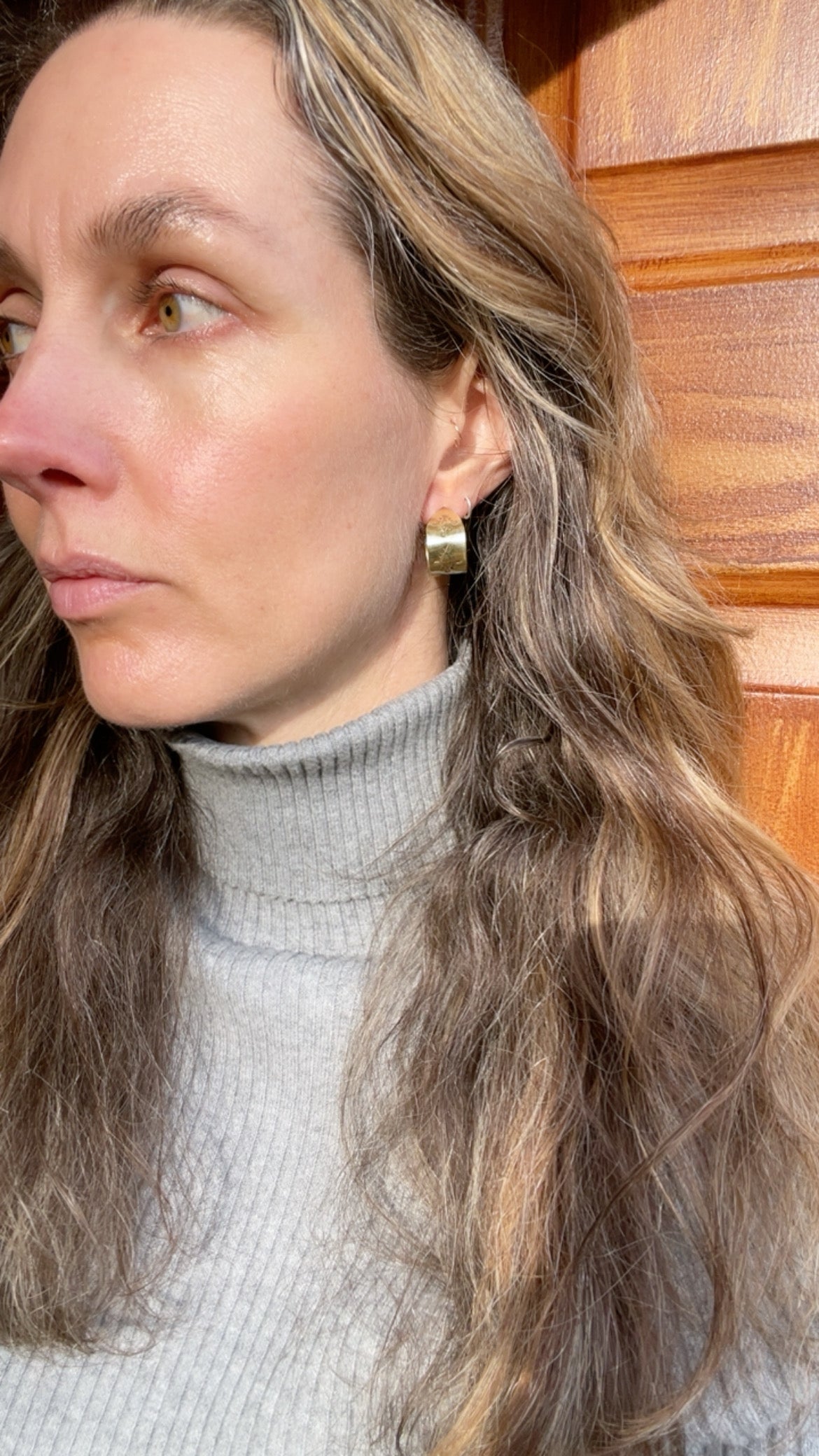 Small Hand stamped Brass Hoops 2