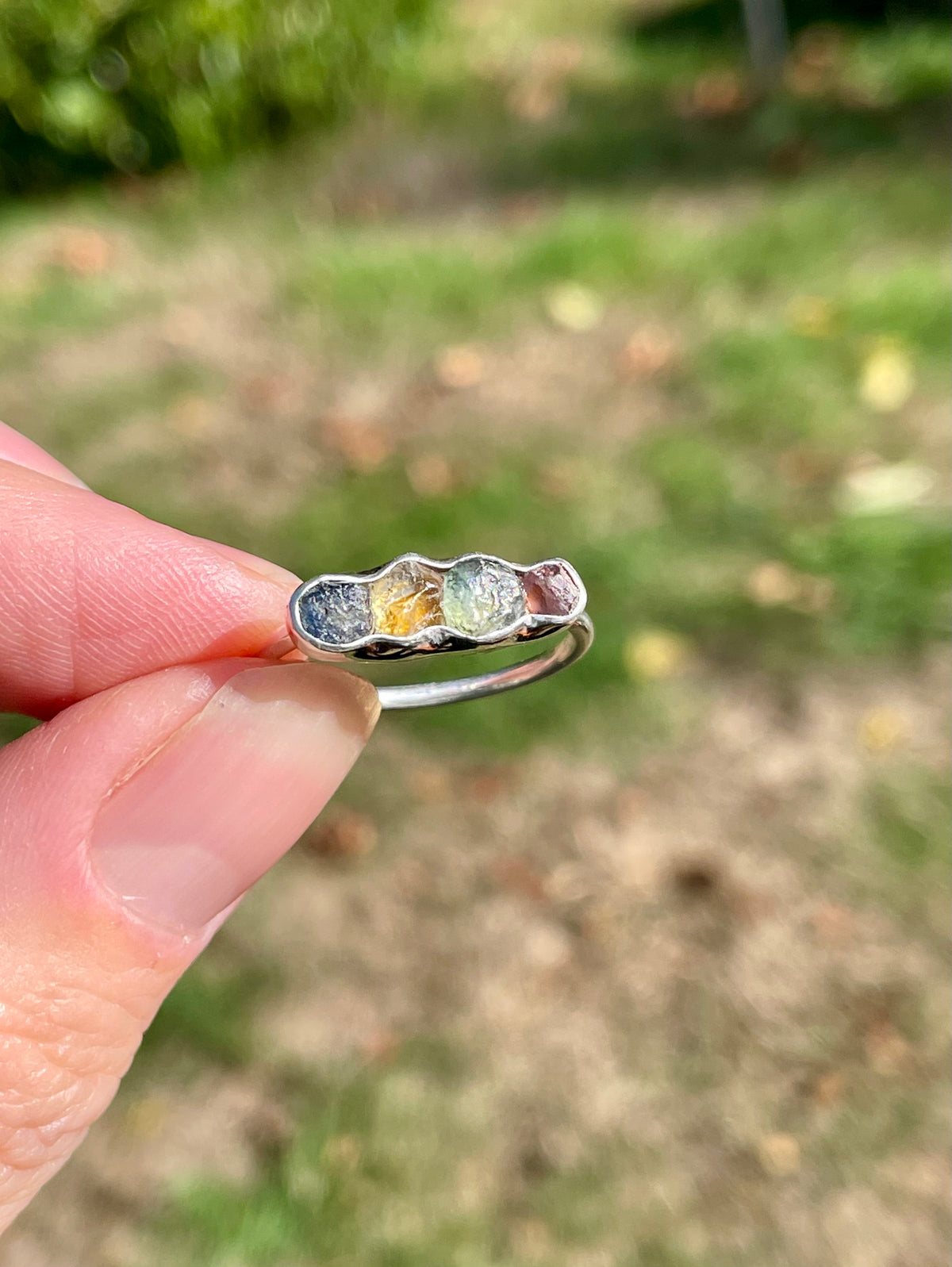 Raw Montana Sapphire Rainbow Ring Size 7.75