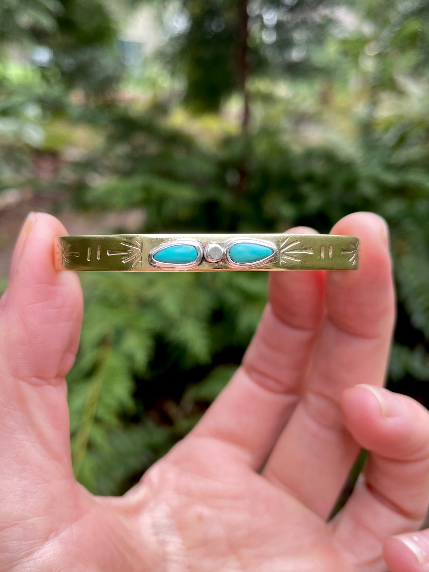 Double Turquoise Brass Cuff 1