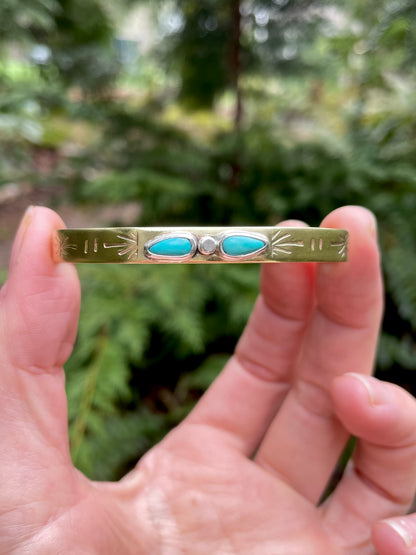 Double Turquoise Brass Cuff 1
