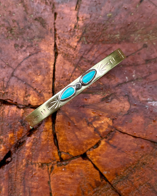 Double Turquoise Brass Cuff 1